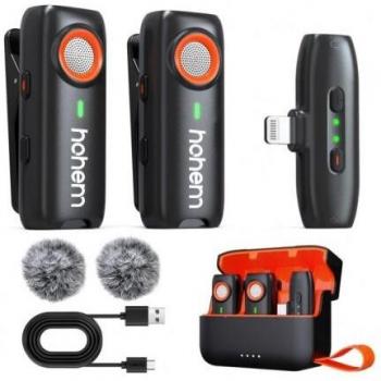 Micrófono Lavalier Inalámbrico Hohem MIC-01 (2TX + 1RX) con Conector Lightning, Cancelación de Ruido y Caja de Carga