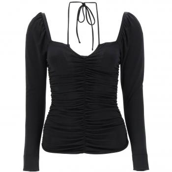 Ganni Ruched Halterneck Top - Black, Size 36