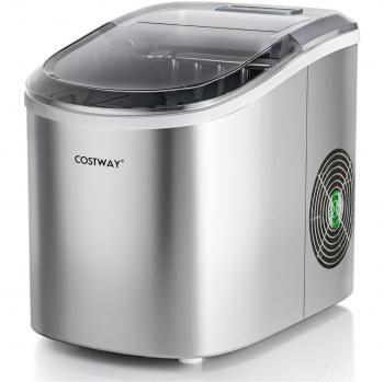 Costway Máquina de Hacer Hielo de Encimera Eléctrica 2,2 L para Cubitos de Hielo Forma de Bala 12kg/24h con Cuchara Cesta Removible Plata