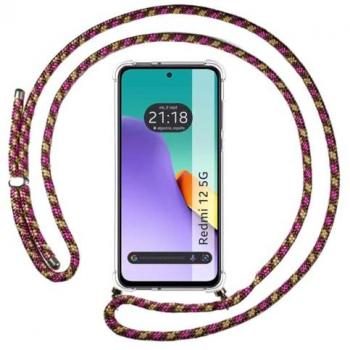 Funda Colgante Transparente para Xiaomi Redmi 12 5G con Cordón Rosa/Dorado