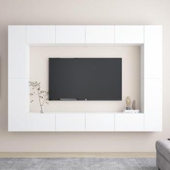 Set de Muebles de Salón para TV 8 Piezas en Madera de Ingeniería y Aglomerado Blanco