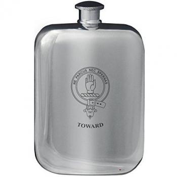Toward Family Crest Design Pocket Hip Flask 6oz Rounded Polished Pewter