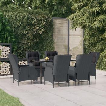 7-Piece Dark Gray Poly Rattan Garden Dining Set