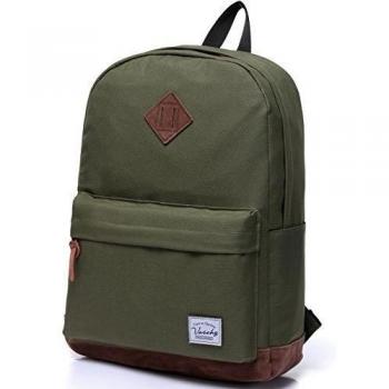 Vaschy Unisexo clásico ligero impermeable Campus escuela de la mochila del morral del recorrido adapta a 14 pulgadas del ordenador portátil Verde