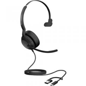 Auriculares Jabra Evolve2 50 Mono con cable USB-C/USB-A, certificación Microsoft Teams, cancelación activa de ruido (ANC), micrófono retráctil y control de volumen
