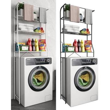 Armario Superpuesto Metálico para Lavadora Tubas L - 167 x 60 x 24 cm, 3 Estantes, Negro