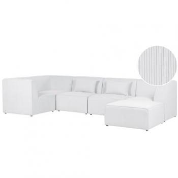 Sofá Esquinero Modular de Pana 5 Plazas Blanco Crema con Otomana Lado Derecho Lemvig