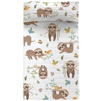 Colcha Infantil Happy Sloth Multicolor 200x260 cm, 100% Algodón (Exterior) y 100% Poliéster (Relleno), Calidad de 150 TC, Fabricado en España