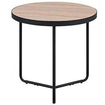 Mesa Auxiliar Redonda de Madera Clara con Patas de Metal Negro 50 x 50 x 50 cm Estilo Industrial Melody