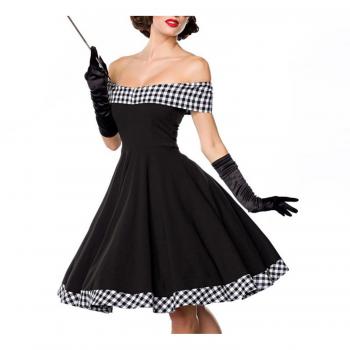 Vestido Rockabilly de Longitud Media con Hombros Descubiertos - Tallas XS a 3XL - para Mujer - Negro
