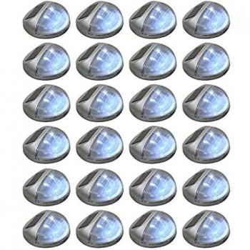 vidaXL 24x Lámparas Solares LED Pared Exterior Redondas Iluminación Plateadas Carga Luz Solar Resistente Duradera Automática Ecológica Ahorro Energía