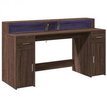 Escritorio con LED madera ingeniería marrón roble 160x55x91 cm