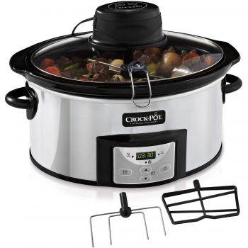 Crockpot AutoStir | Olla de Cocción Lenta Digital | Para todo tipo de Recetas | 5,7L | Acero Inoxidable, Gris [CSC012X]
