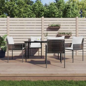 5 Piece Outdoor Dining Set with Cushions in Poly Rattan and Steel