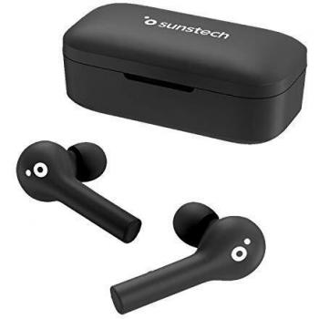 Sunstech WAVEPODS Touch Auriculares Deportivos TWS True Wireless Stereo Inalámbricos Bluetooth BT V5.0 IPX5 Resistentes al Agua Táctiles Multifunción Estuche de Carga 650mAh Negro
