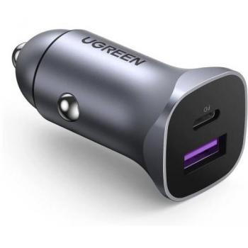 Cargador Rápido Ugreen de Coche 30W USB-A y USB-C PD PPS - Gris