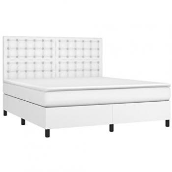 Cama box spring con colchón y LED de cuero sintético blanco 160x200 cm