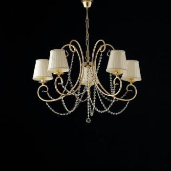 Araña Shabby Chic Magda Oro 5 Luces E14 con Pantallas