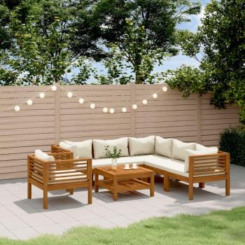 7 Piece Acacia Wood Garden Lounge Set with Cream Cushions