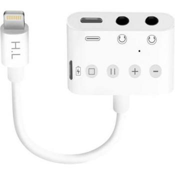 Adaptador 4 en 1 Lightning a Lightning, USB-C y 2x Jack 3,5 mm - Blanco