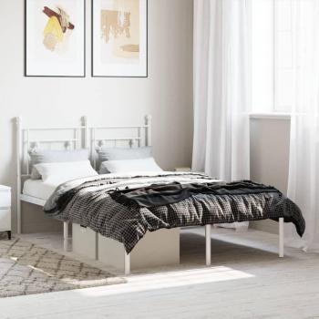 Cabecero de metal blanco 120x200 cm con estructura de cama de metal, diseño moderno y minimalista, acabado en color blanco