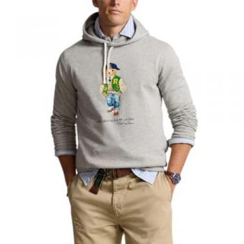 Polo Ralph Lauren Men's Grey Hoodie with Polo Bear Print - Size M