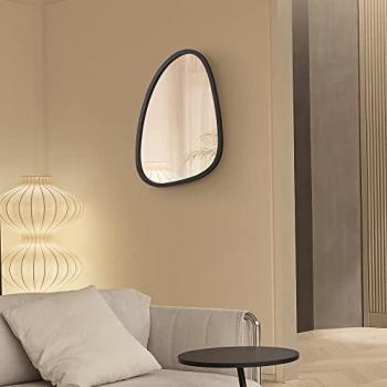 Espejo de Pared Grottole en Forma de Huevo con Marco MDF 62 x 50 cm - Negro Mate Diseño Moderno