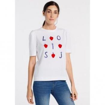 LOIS JEANS - Camiseta Manga Corta con Pliegue de Volumen en Color Blanco