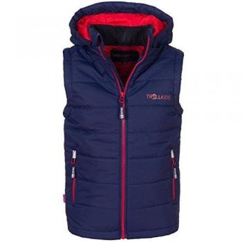 Trollkids Chaleco Rompevientos de Polifibra Infantil Narvik, Color Azul Marino/Rojo Talla 2 años