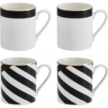 Mikasa Luxe Deco Juego de 4 Tazas de Porcelana Fina con Estampado Geométrico para Té y Café, Capacidad de 380ml, Incluye Envase de Regalo y Apto para Lavavaj