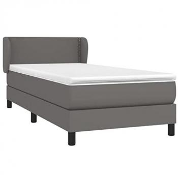 Cama Box Spring con Colchón de Cuero Sintético Gris 100x200 cm