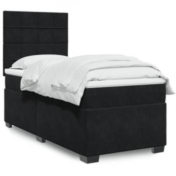 Cama Box Spring con colchón de muelles en terciopelo negro 80x200 cm