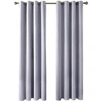 Amazon Brand - Umi Cortinas Salon Opacas Dormitorio Moderno con Ollaos 2 Piezas 132x214cm Gris Blanco