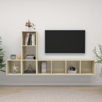 vidaXL Juego de muebles de salón 3 piezas madera ingeniería y Muebles de pared de TV 4 piezas aglomerado color roble Sonoma