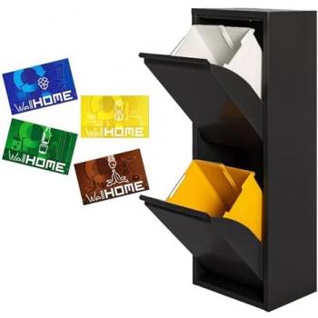Cubo de Basura y Reciclaje Metálico de 2 Compartimentos + 4 Etiquetas Magnéticas, 2x17L (34L) Blanco Mate