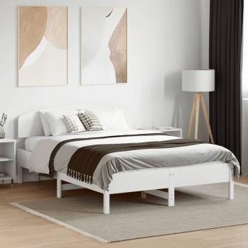 Cama sin colchón blanca 140x190 cm de madera maciza de pino con estructura y cabecero