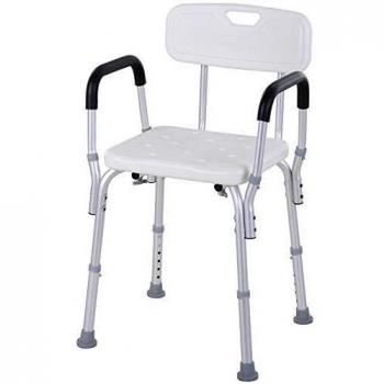 HOMCOM Silla para Ducha Regulable en Altura con Reposabrazos y Respaldo 51.5x43.5x71-84 cm Blanca