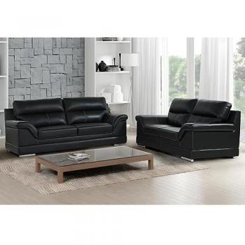 Sofá de 3+2 plazas de piel de búfalo Monika - Negro