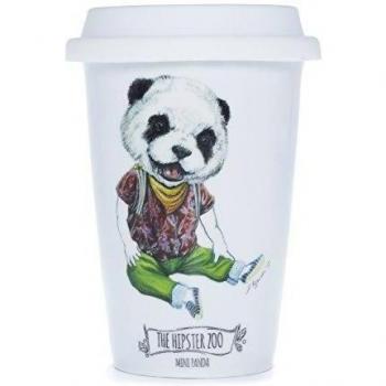 La Cija The Hipster Zoo Mini Panda Vaso Americano de Porcelana con Tapa de Silicona, Blanco, 9.9x9.9x13.7 cm