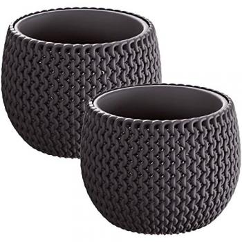 Pack 2 Macetas Redondas Splofy Bowl de Plástico Antracita con Depósito 23,9x23,9x16,1 cm