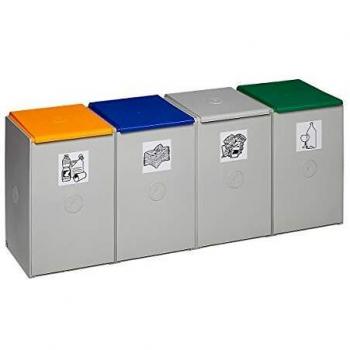 Contenedor de plástico para reciclaje VAR, estación de 4 compartimentos con capacidad de 60 l cada uno