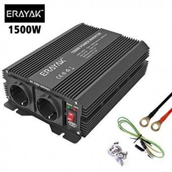 ERAYAK® Inversor 12v 220v 1500W 3000W, Convertidor de Corriente, Transformador 12v a 220v 230v con Puerto USB con 2 AC Tomas y Encendedor Convertidor para Automóviles