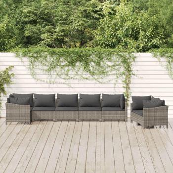 8-Piece Grey Poly Rattan Garden Lounge Set with Cushions