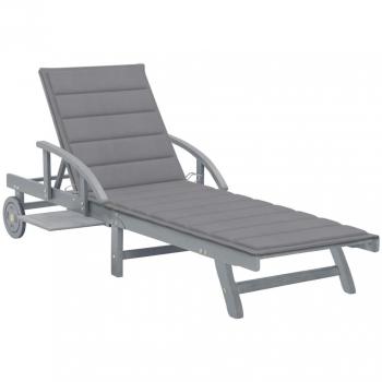 Tumbona de jardín con cojín de madera maciza de acacia y almohada sólida