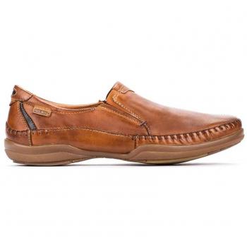 San Telmo Calfskin Leather Men's Loafers in Brandy/Navy Blue