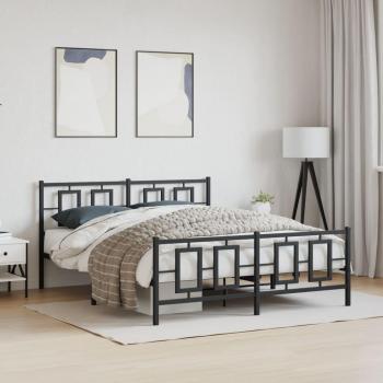 Black Metal Bed Frame with Headboard and Footboard 150x200 cm