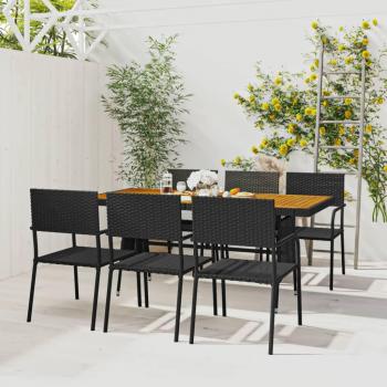 7-Piece Black Poly Rattan Outdoor Dining Set