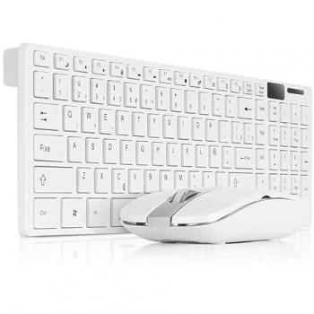 Teclado Inalámbrico K-06 2.4G + Ratón Combinado Español Ñ para PC con Funda de Silicona (Blanco)