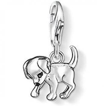 Thomas Sabo Charm Club Puppy Charm - Silver Dog Charm 0885-007-12, featuring a detailed puppy design, crafted from high-quality sterling silver, compatible with Thomas Sabo charm bracelets and necklaces, perfect for dog lovers and charm collectors