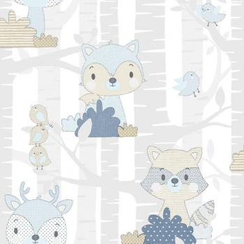 Noordwand - Papel pintado Mondo Baby Forest Animals en color blanco y azul, ideal para decoración de interiores, incluye diseños de animales del bosque